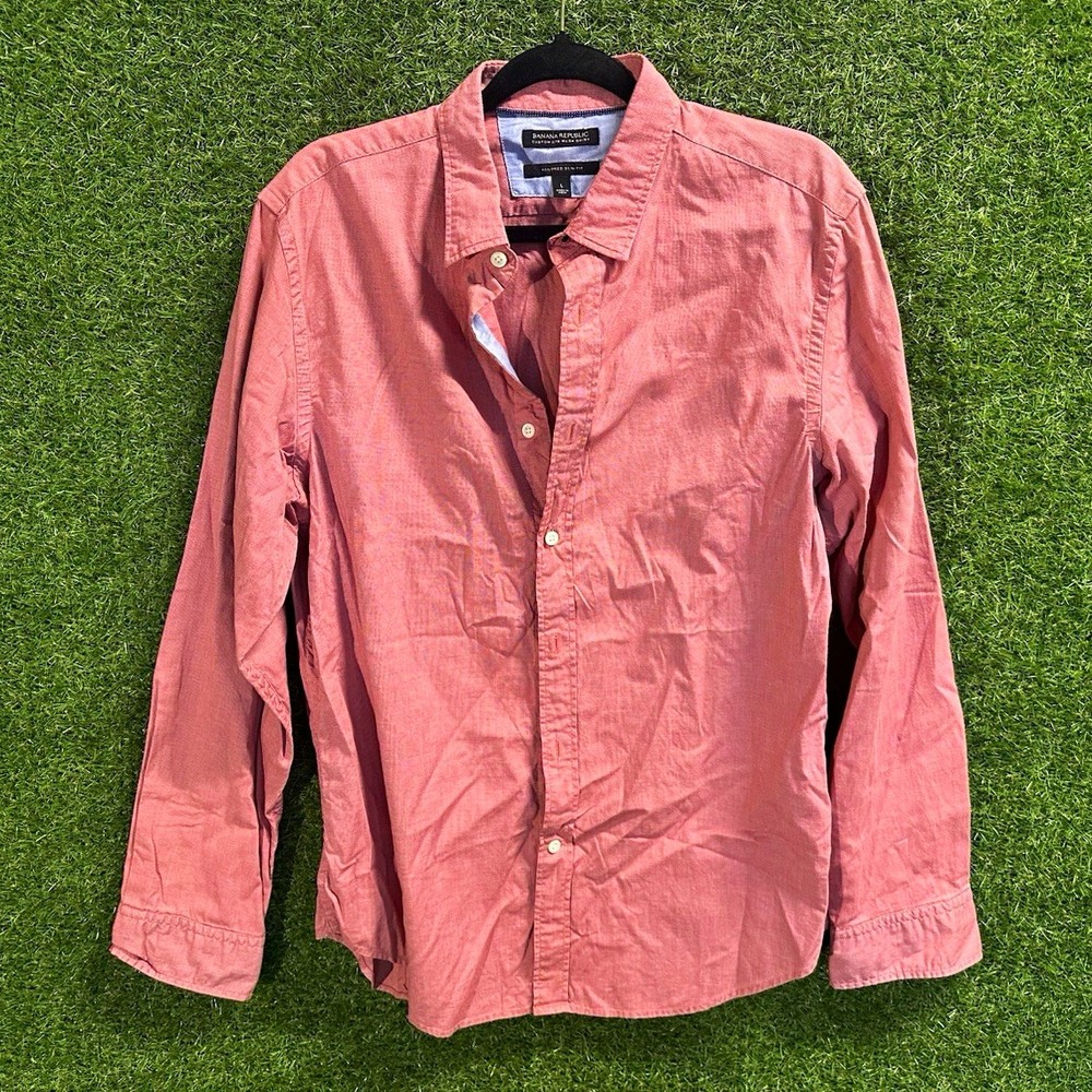 Banana Republic Custom 078 Cotton Woven Solid Slim Fit LS Button-Up Men's L Pink